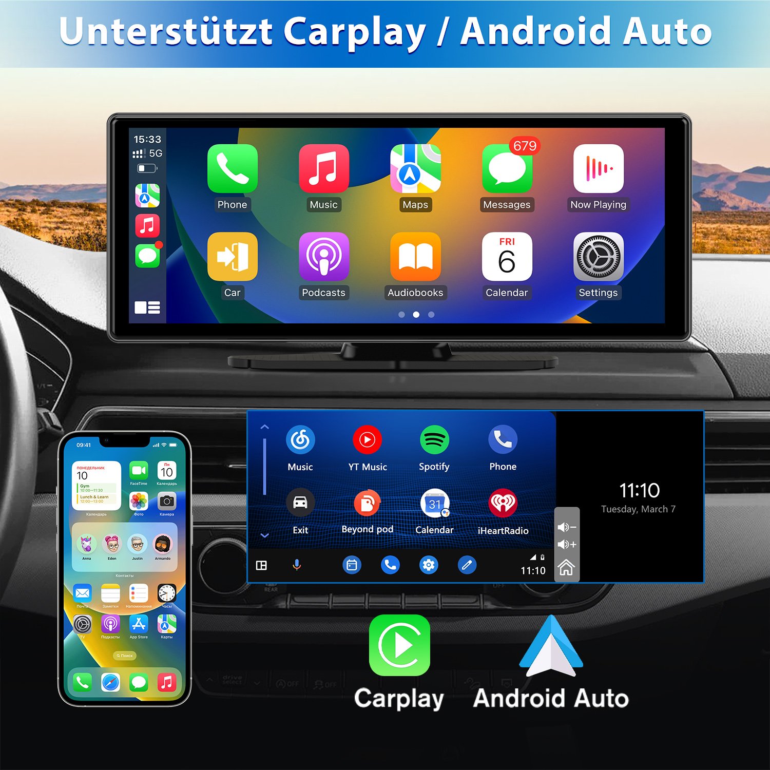Draadloos CarPlay Android Auto HD 10,26 inch scherm verstelbare achteruitrijcamera - Image 3